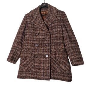 Vtg Brown Tweed Coat with Fur Lining - Repair or Restoration - See Measurements